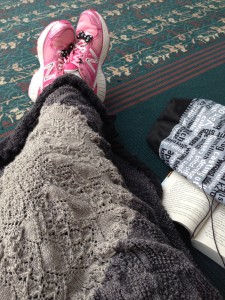 Waiting to board, in Atlanta. Finishing the shawl.