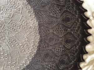 All washed and pinned out, to reveal the pattern's glory. Blocking lace is right at the top of my favorite pastimes.