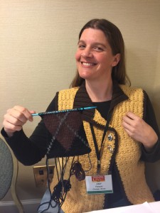 Amy Kaspar, who turned out to be a reporter who wrote the review that made me the happiest teacher on the planet. Not that I wasn't already, seeing this smile. http://www.examiner.com/article/intarsia-students-enter-the-no-mistake-zone-at-vogue-knitting-live