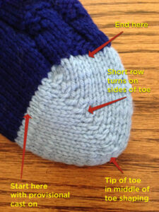 Toe Up Short Row Toe 1 annotated
