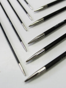 Carbon-fiber needles are newcomers to the knitting marketplace.